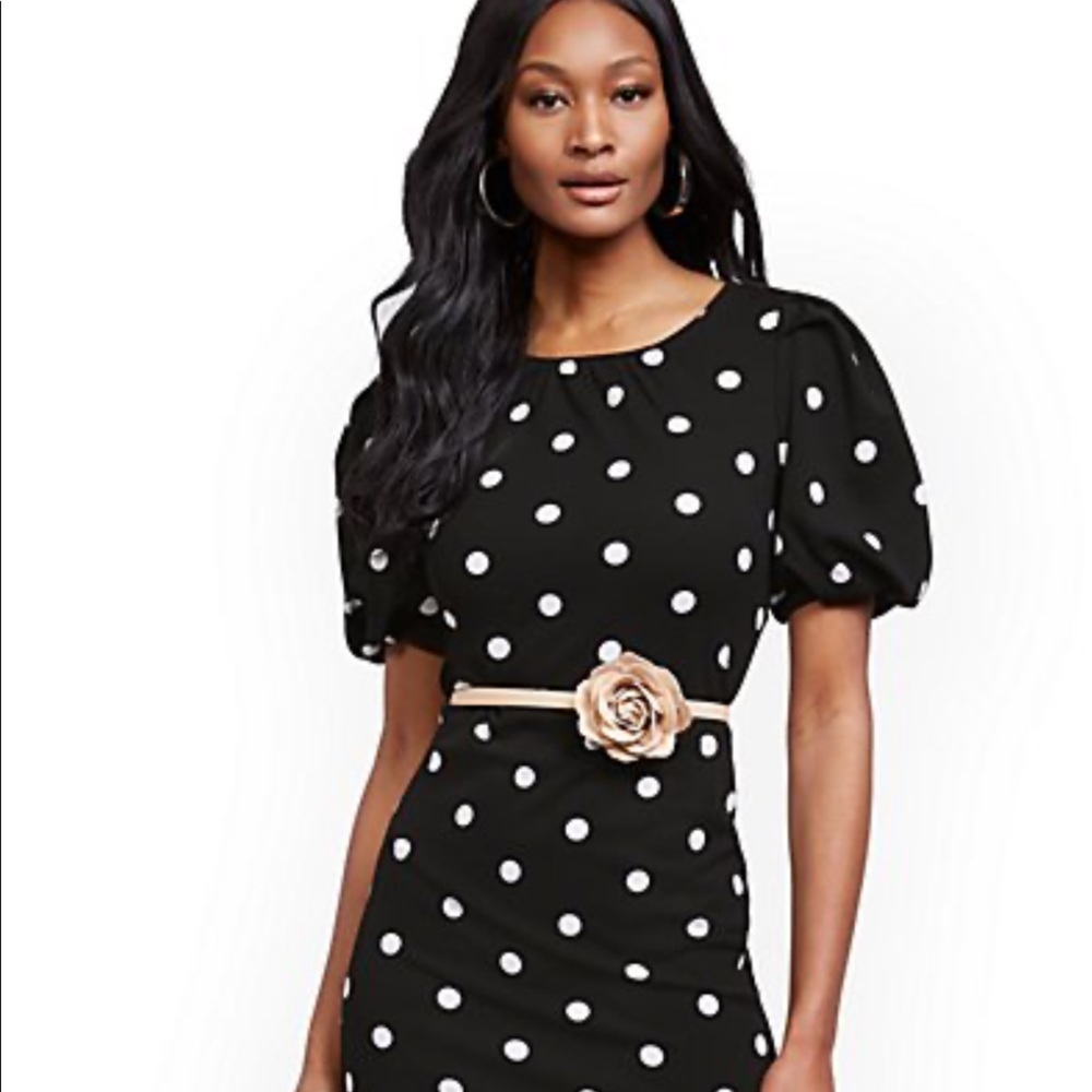 DOT-PRINT PUFF-SLEEVE SHEATH DRESS
